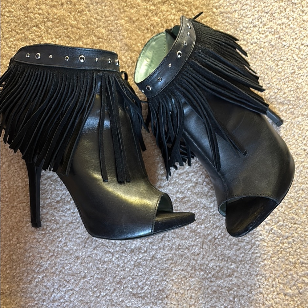 Black Fringe Stiletto Heels